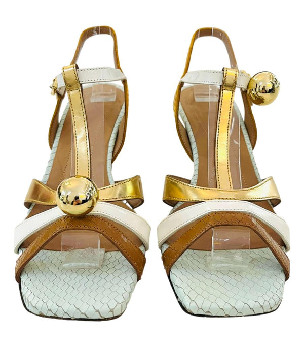 Marni Colour-Block Snakeskin Embossed Leather Sandals. Size 35