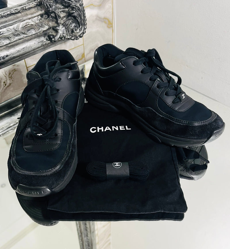 Chanel 'CC' Logo All Black Suede Sneakers. Size 35.5
