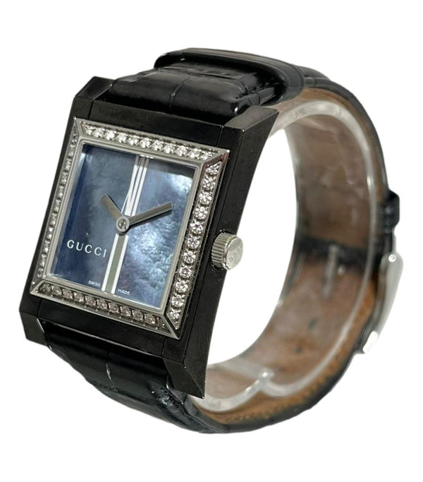Gucci Diamond & Mother Of Pearl Watch With Alligator Strap
