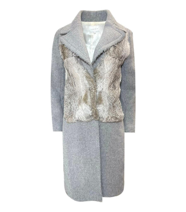 Sandro Wool Coat With Rabbit Fur Front. Size 36FR