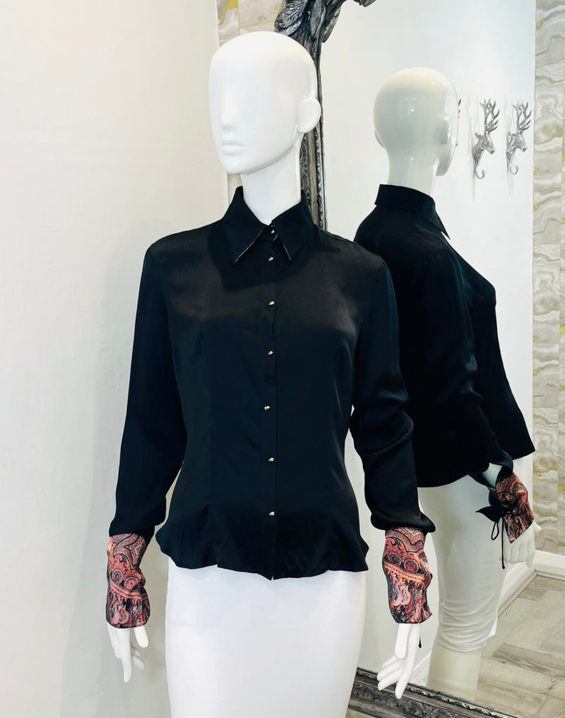Roberto Cavalli Printed Cuff Silk Shirt. Size M