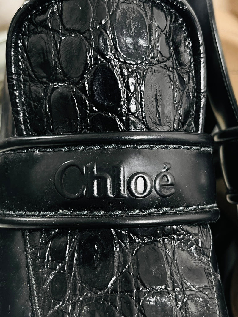 Chloe Croc Embossed Logo Leather Loafers. Size 35.5
