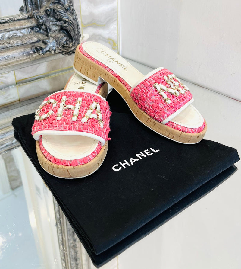 Chanel Tweed Logo Mules. Size 38.5