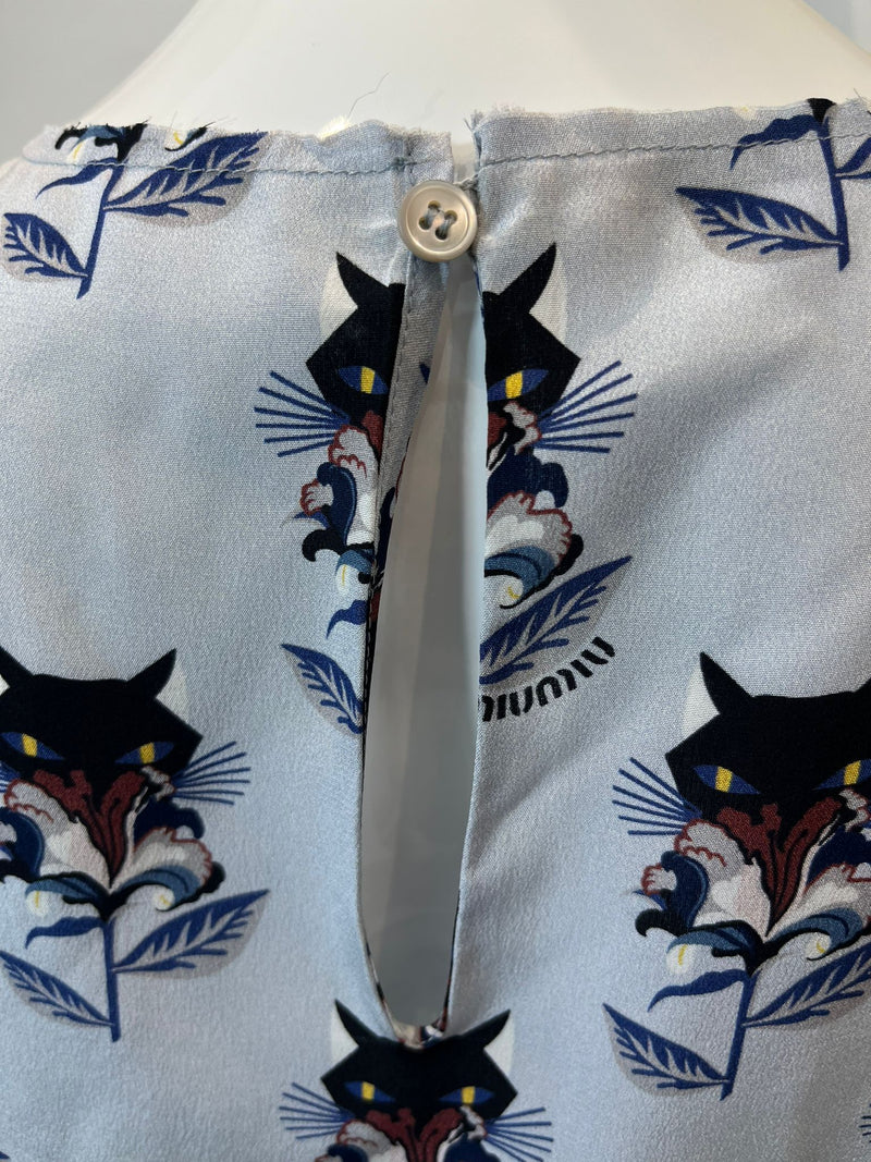 Miu Miu Cat Printed Silk Top. Size 42IT