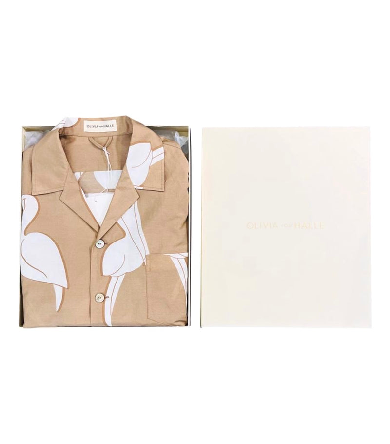Olivia Von Halle Cotton & Silk Pelican Print Pyjamas. Size S