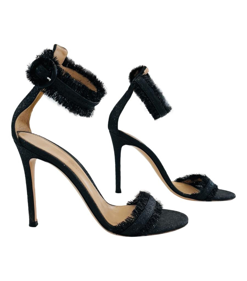 Gianvito Rossi Frayed Detail Suede Sandals. Size 37