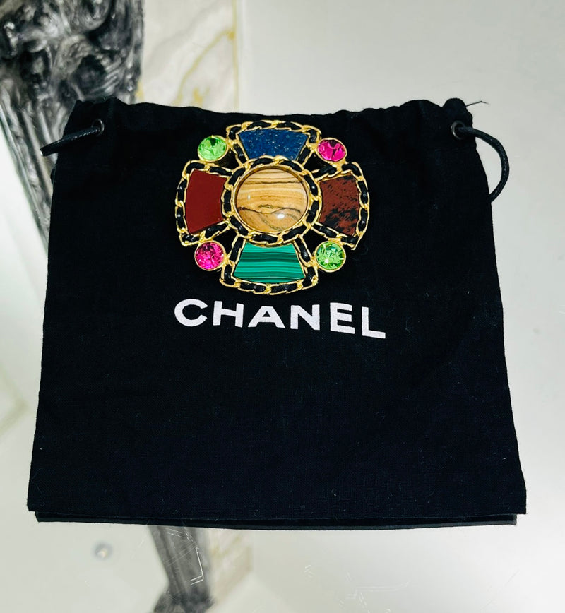 Chanel Vintage Gripoix Multi-Gemstone & Crystal Flower Brooch
