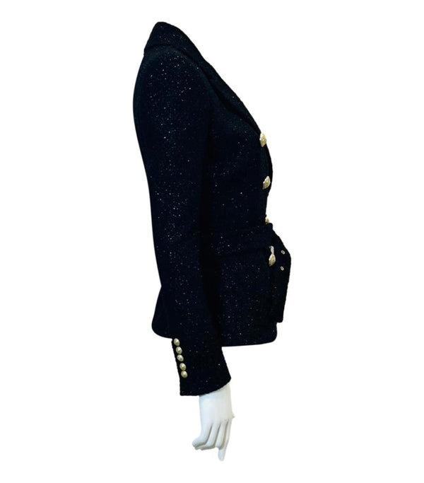 Balmain Wool & Metallic Thread Belted Jacket. Size 38FR
