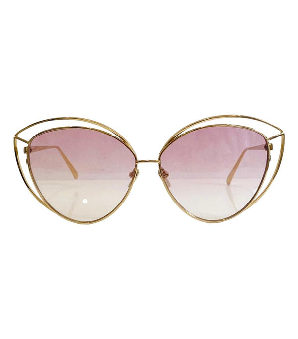 Linda Farrow Gold Plated Cat Eye Sunglasses