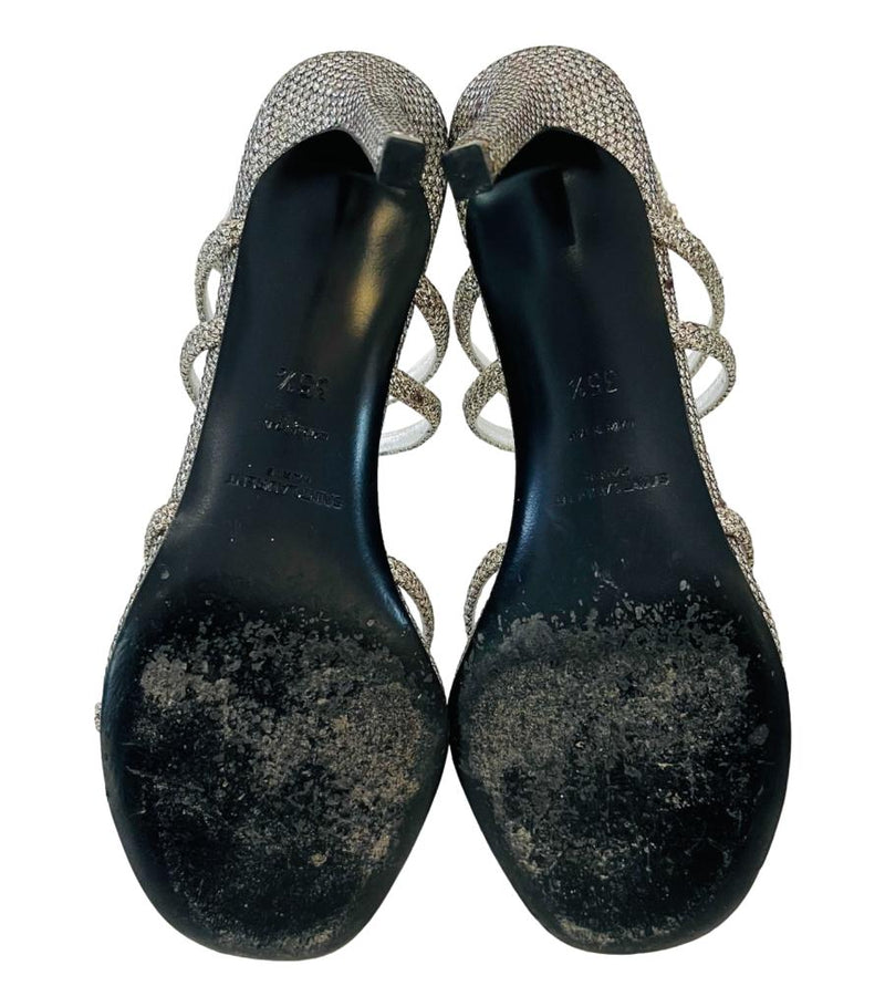 Saint Laurent Strappy Glitter Mesh Sandals. Size 35.5