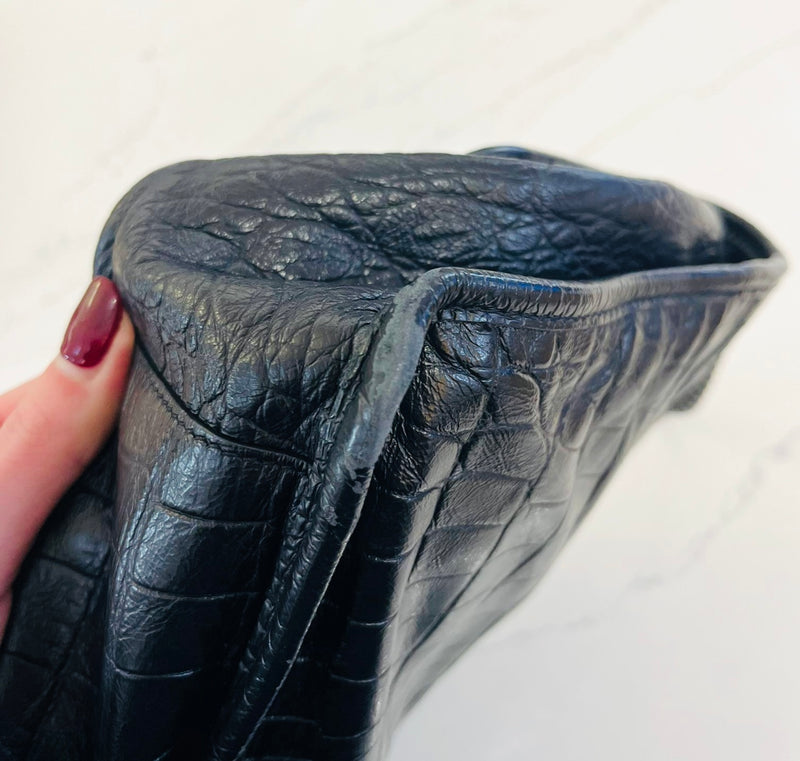 YSL - Saint Laurent Croc Embossed Leather Flap Bag