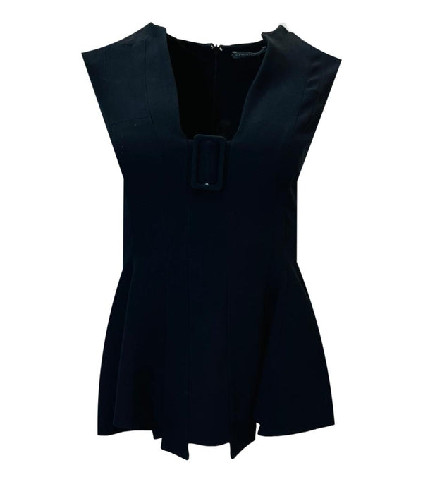 Alexander McQueen Square Buckle Neckline Peplum Top. Size 40IT
