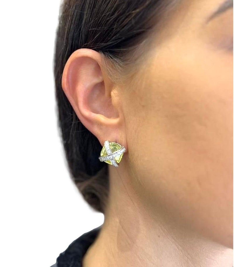 Citrine & Diamond Earrings In 14k White Gold