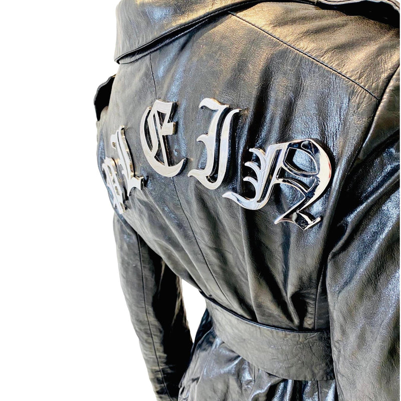 Philipp Plein Ltd Edition Logo Leather Trench Coat. Size S
