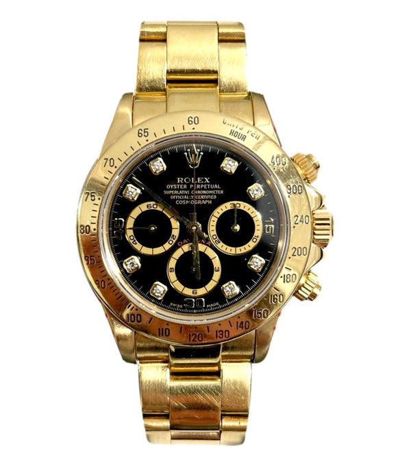 Rolex Daytona 18k Gold With Black Face & Diamond Dot Dial