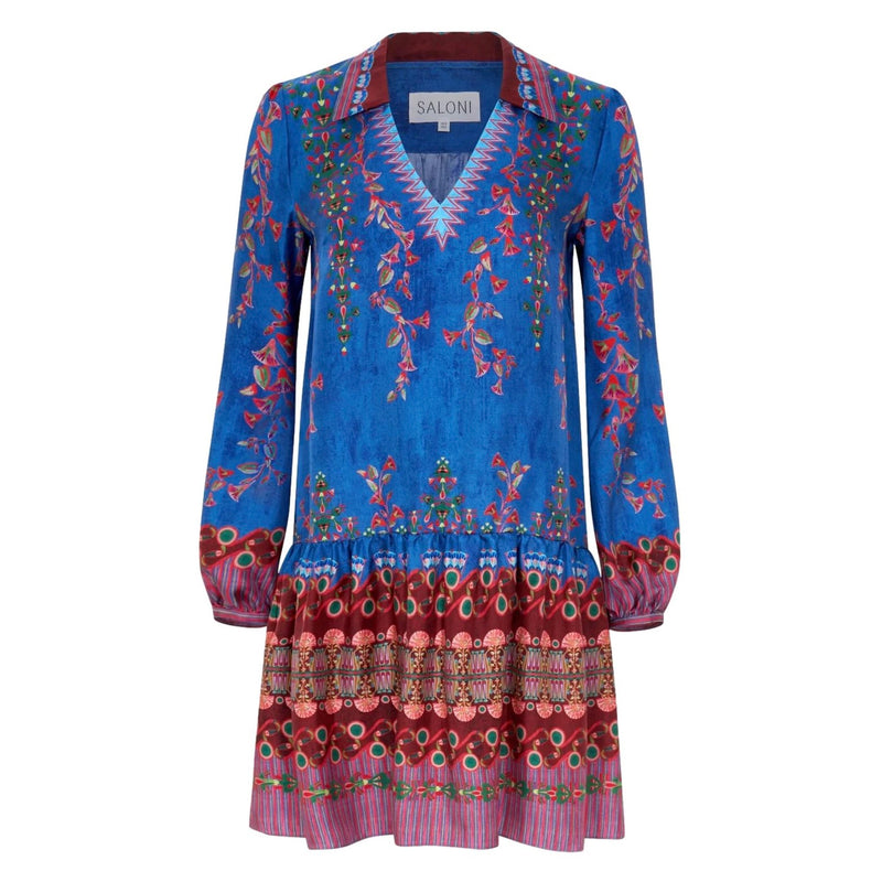 Saloni Lotus Print Pleated Silk Dress. Size 10UK