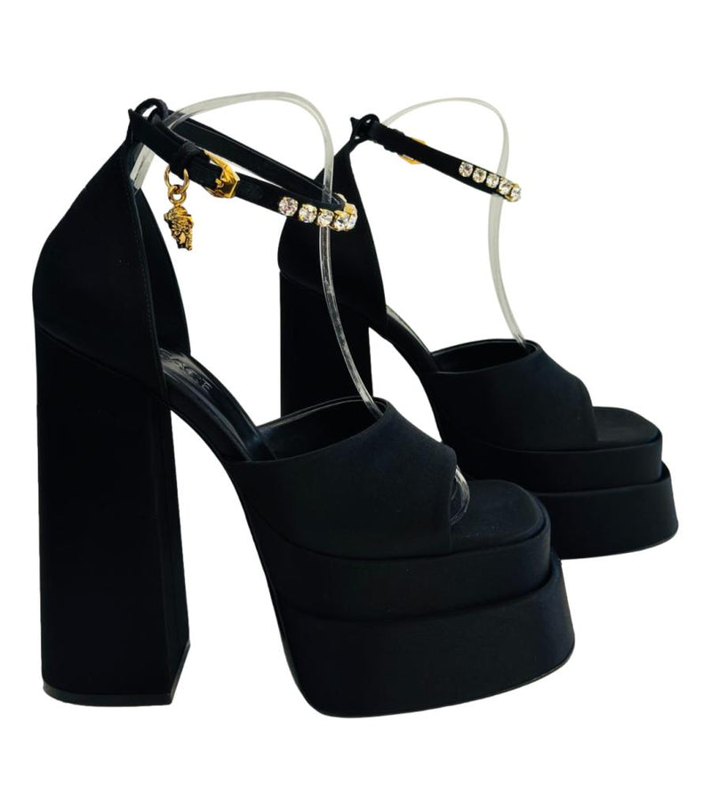Versace Medusa Detail Satin Platform Sandals. Size 38