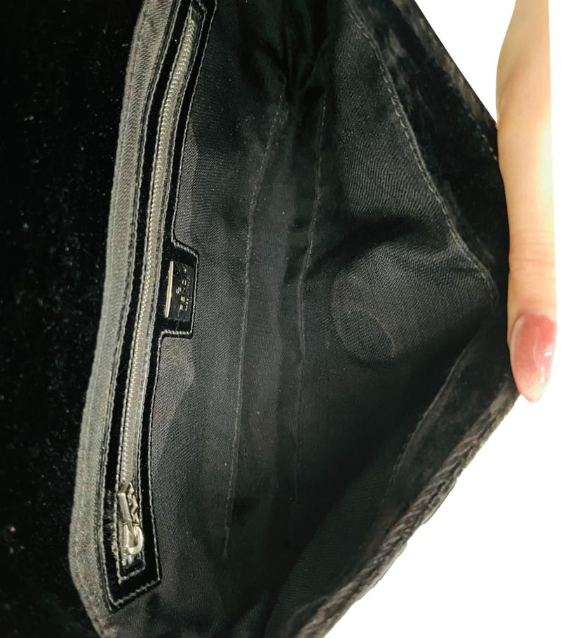 Fendi Velvet 'FF' Baguette Shoulder Bag