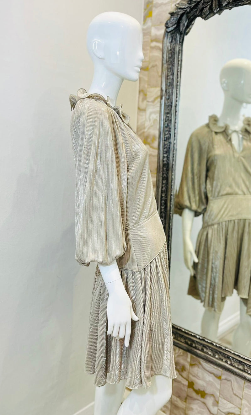 Jonathan Simkhai Asymmetric Plisse Metallic Dress. Size 8US
