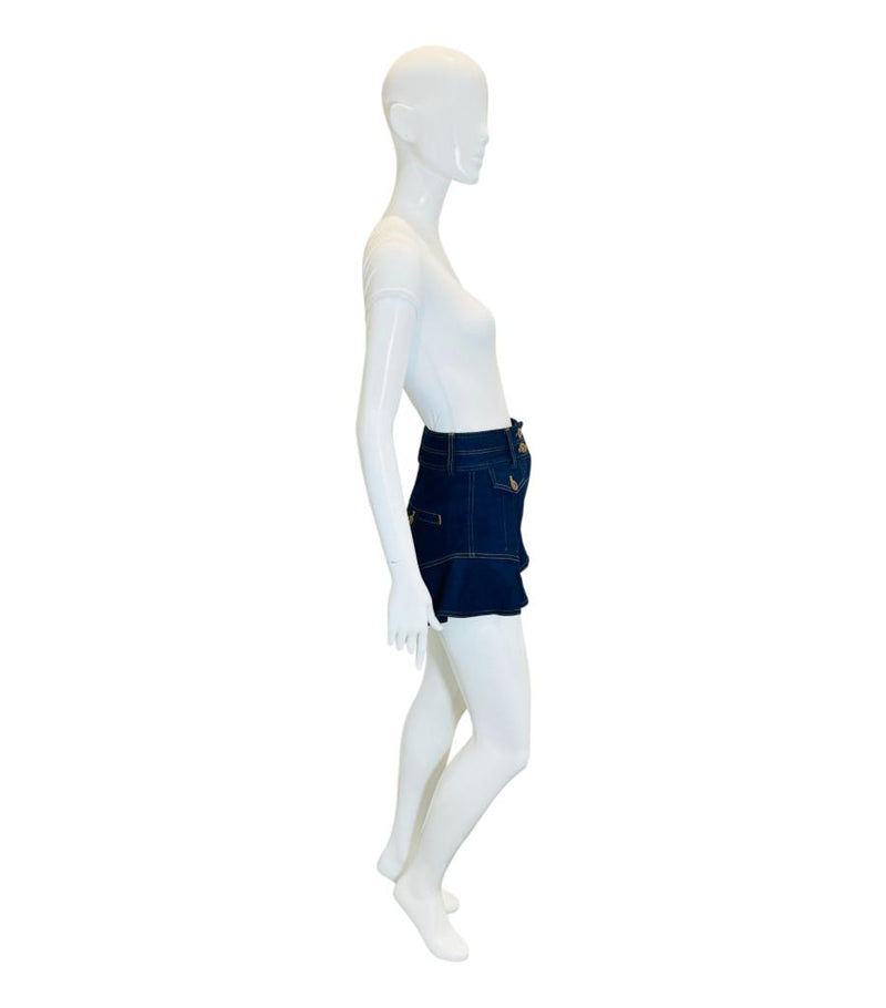 Self-Portrait Flounced Denim Shorts. Size 8UK