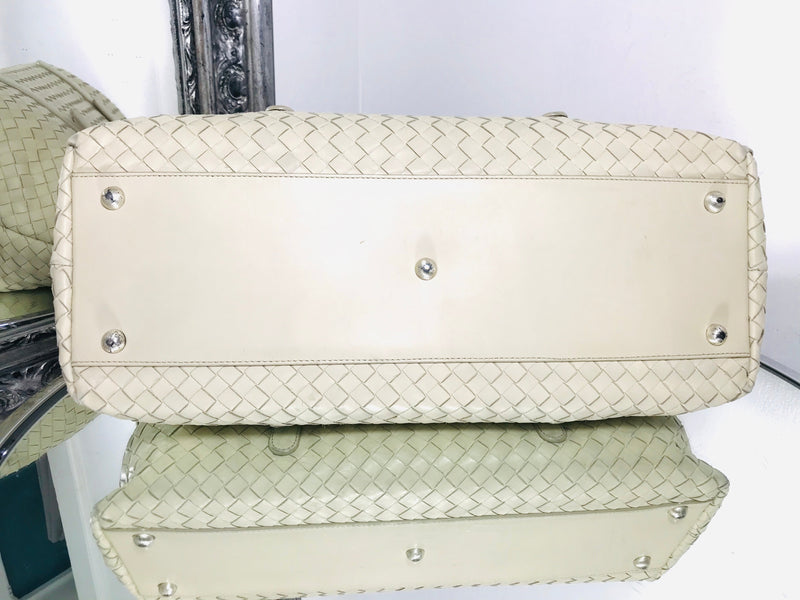Bottega Veneta Embroidered Trim Tote Intrecciato Leather Iconic Woven Structure Ivory Shush At The Wellington St Johns Wood London Buy Sell Consign Preloved Authentic Luxury Designer Ladies Bags