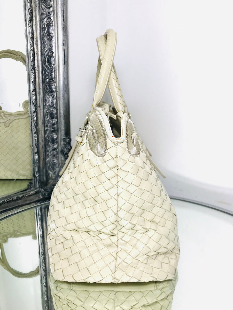 Bottega Veneta Embroidered Trim Tote Intrecciato Leather Iconic Woven Structure Ivory Shush At The Wellington St Johns Wood London Buy Sell Consign Preloved Authentic Luxury Designer Ladies Bags