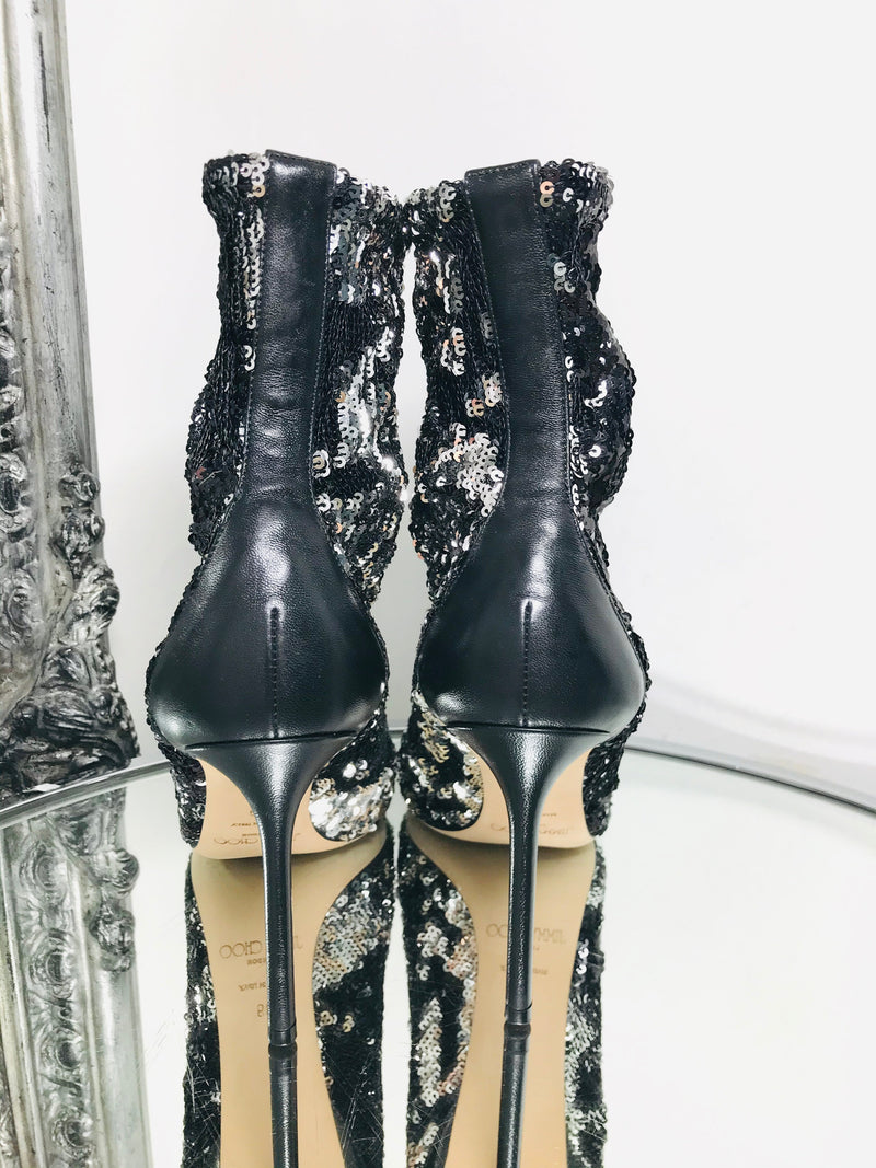 jimmy choo ricky 100 sock boots black sequins leather trimmed size 39 ladies fashion designer brands preloved preowned luxury luxurious consignment