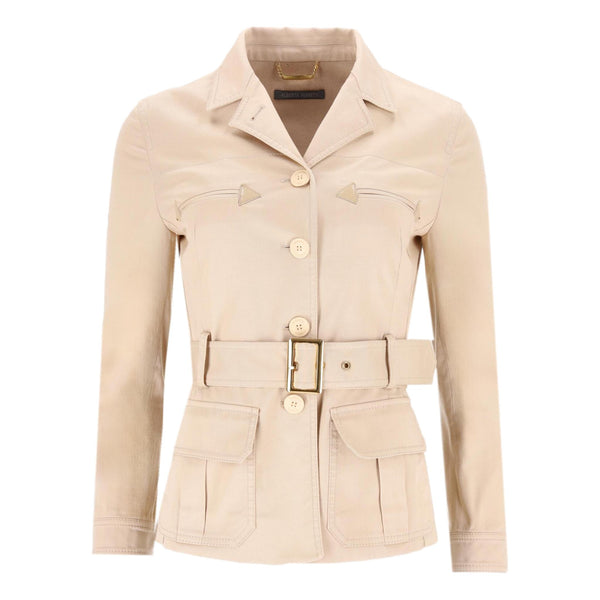 Alberta Ferretti Belted Cotton-Blend Jacket. Size 40IT