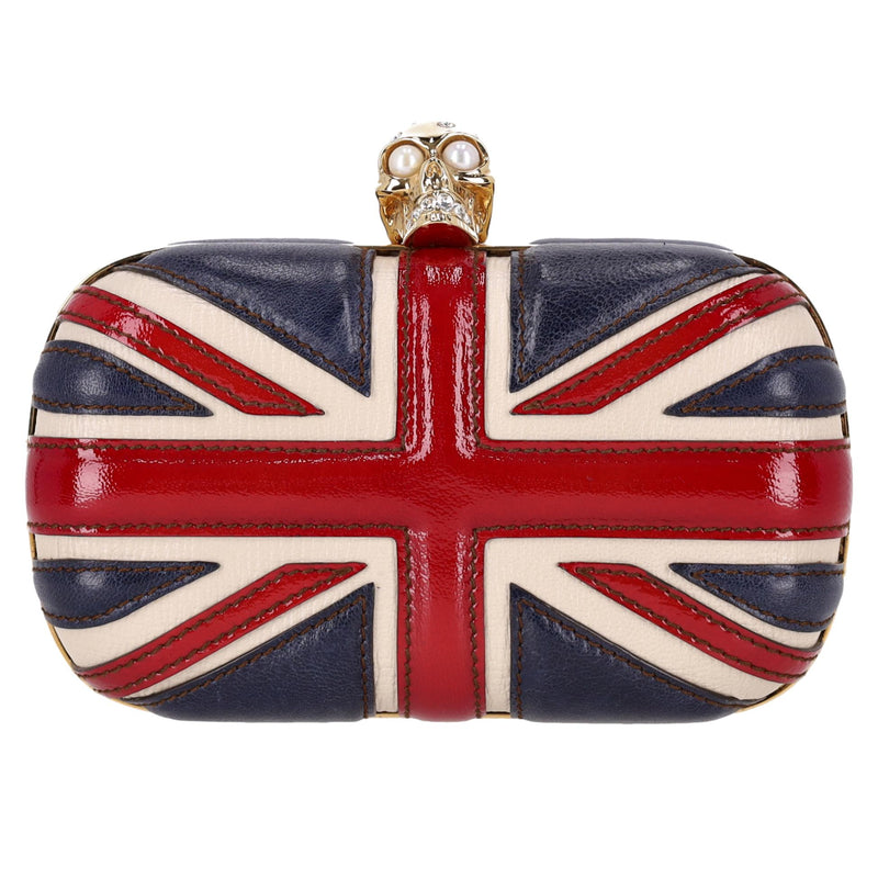 Alexander McQueen Leather Union Jack Skull Box Clutch Bag