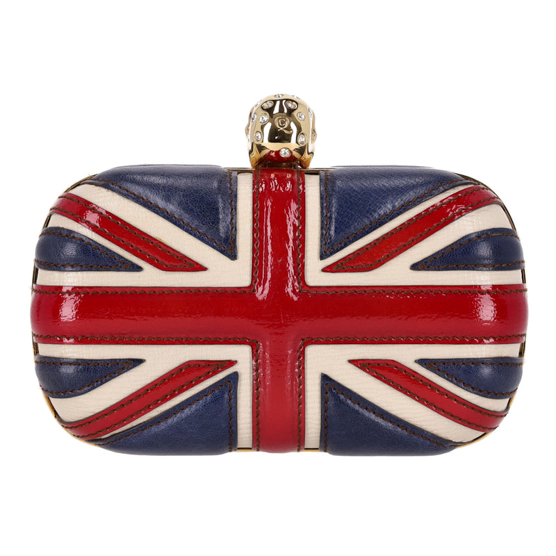 Alexander McQueen Leather Union Jack Skull Box Clutch Bag
