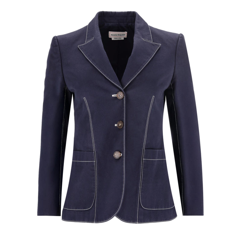 Alexander McQueen Contrast-Stitch Cotton Blazer.Size 42IT
