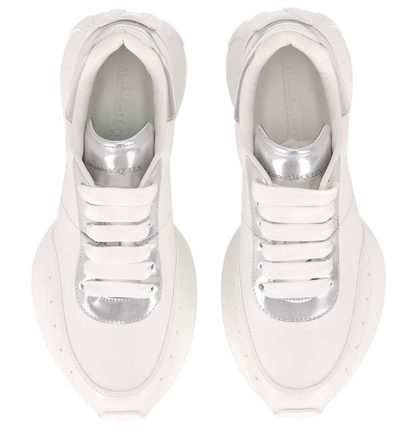 Alexander McQueen Sprint Runner Leather Sneakers With Metallic Panels. Size 42