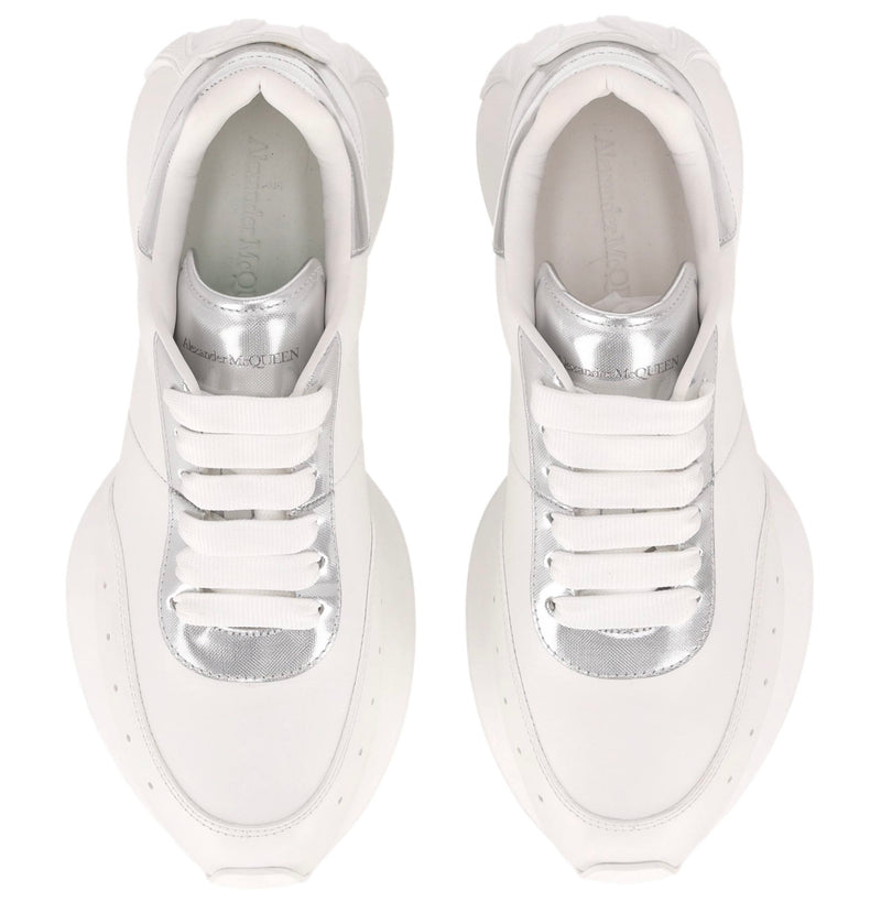 Alexander McQueen Sprint Runner Leather Sneakers With Metallic Panels. Size 42