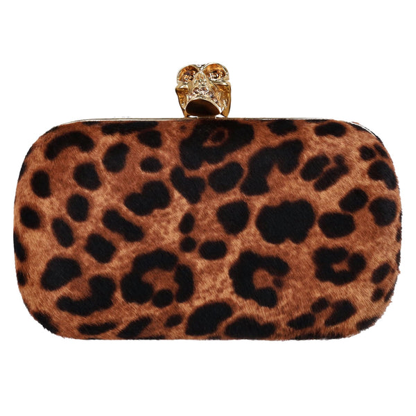 Alexander McQueen Skull Leopard Print Pony Hair Box Clutch Bag