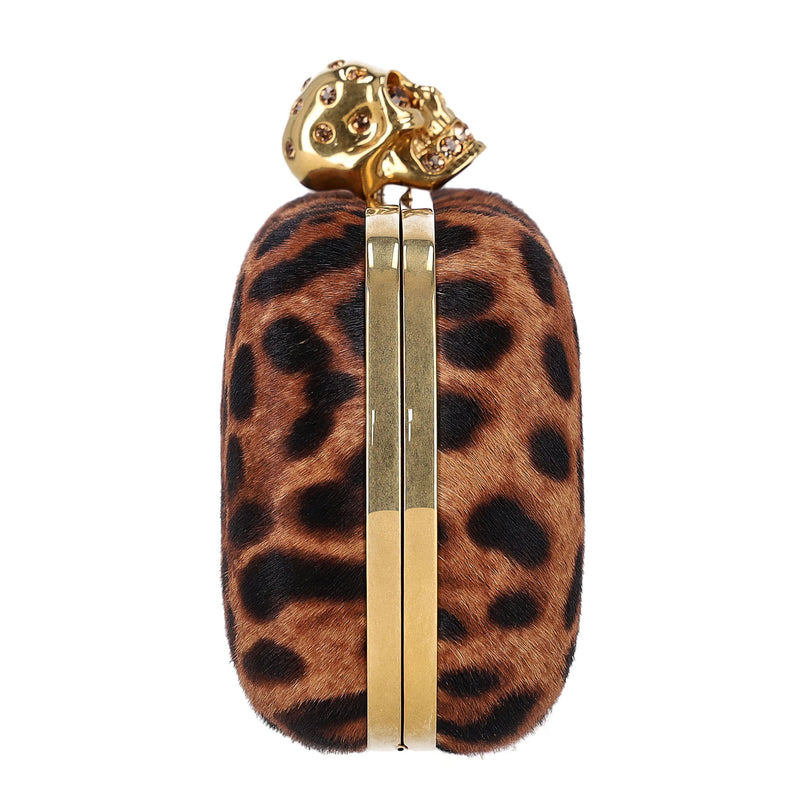 Alexander McQueen Skull Leopard Print Pony Hair Box Clutch Bag