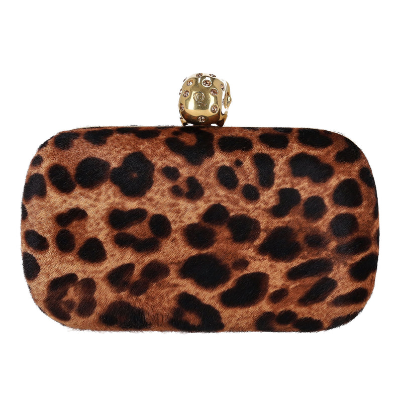 Alexander McQueen Skull Leopard Print Pony Hair Box Clutch Bag