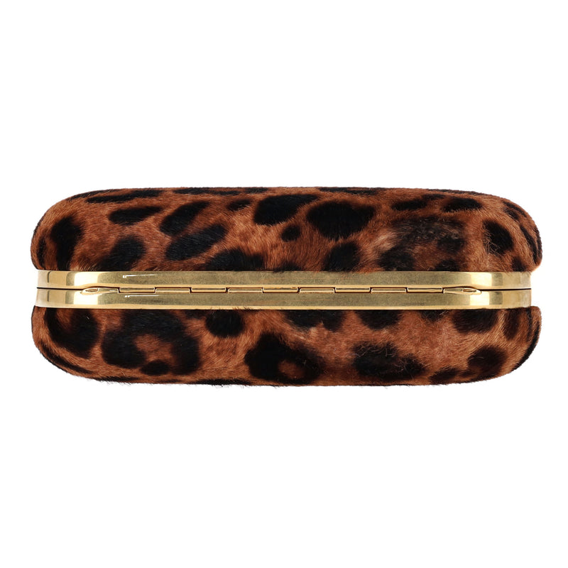 Alexander McQueen Skull Leopard Print Pony Hair Box Clutch Bag