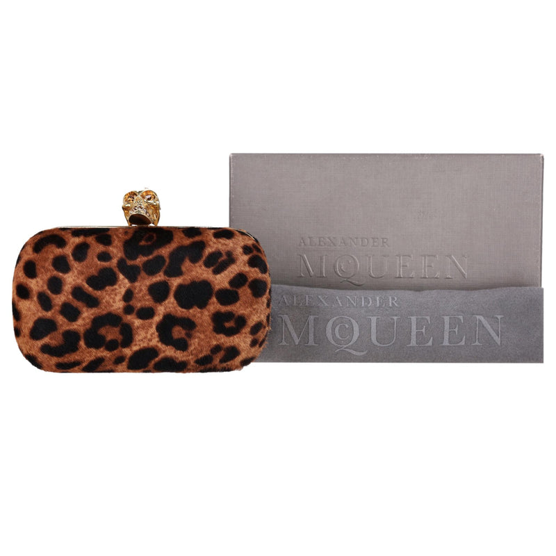 Alexander McQueen Skull Leopard Print Pony Hair Box Clutch Bag