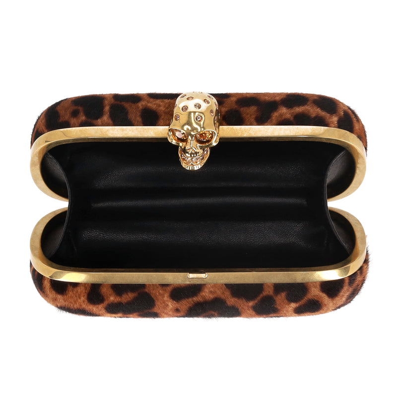 Alexander McQueen Skull Leopard Print Pony Hair Box Clutch Bag