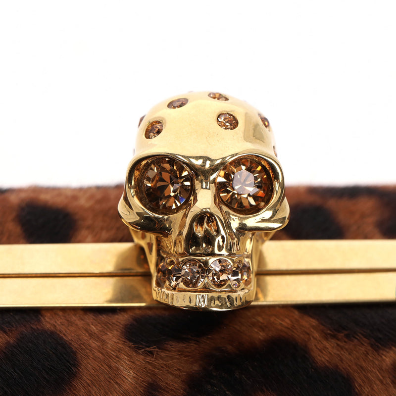 Alexander McQueen Skull Leopard Print Pony Hair Box Clutch Bag