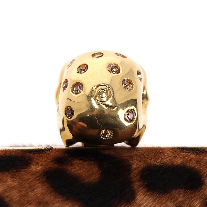 Alexander McQueen Skull Leopard Print Pony Hair Box Clutch Bag