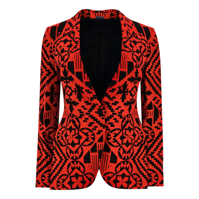 Alexander McQueen Silk Blend Digital Damask Patterned Fitted Jacket. Size 42IT