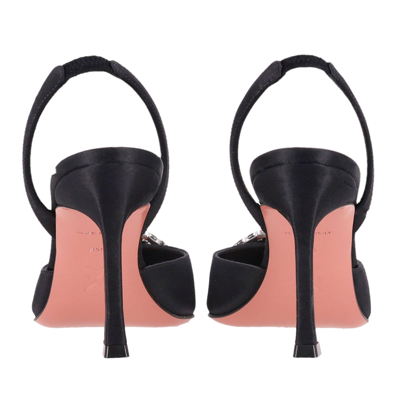 Amina Muaddi Camelia Crystal-Embellished Satin Slingback Heels.Size 35.5