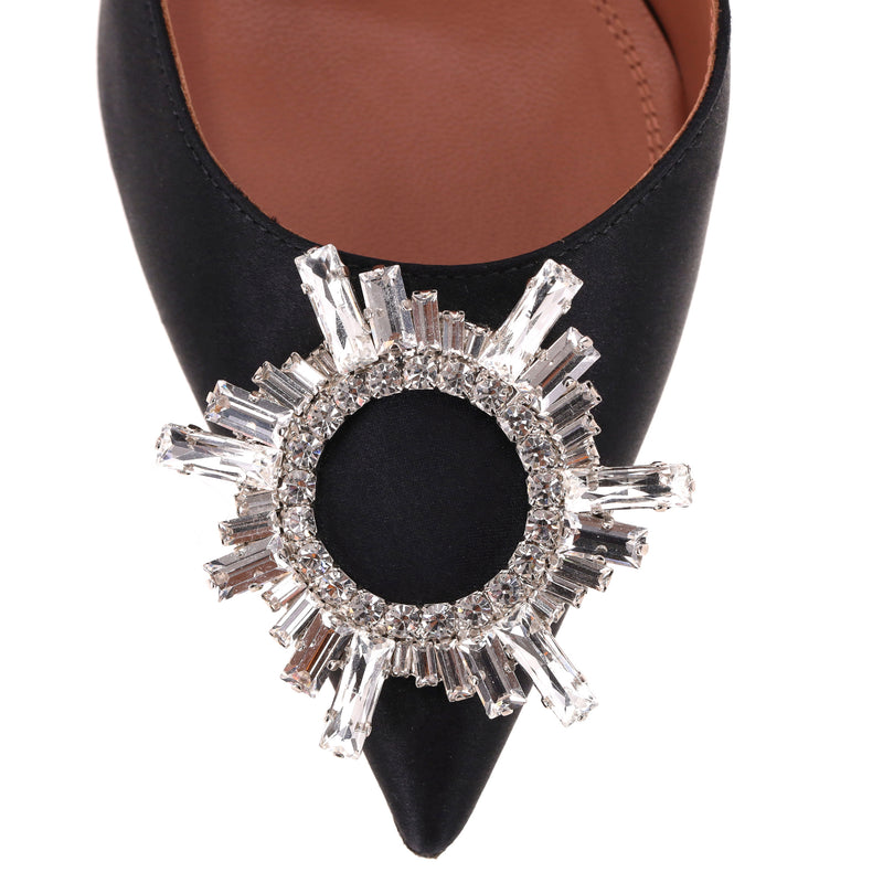 Amina Muaddi Jewelled Brooch Satin Slingback Heels. Size 35.5