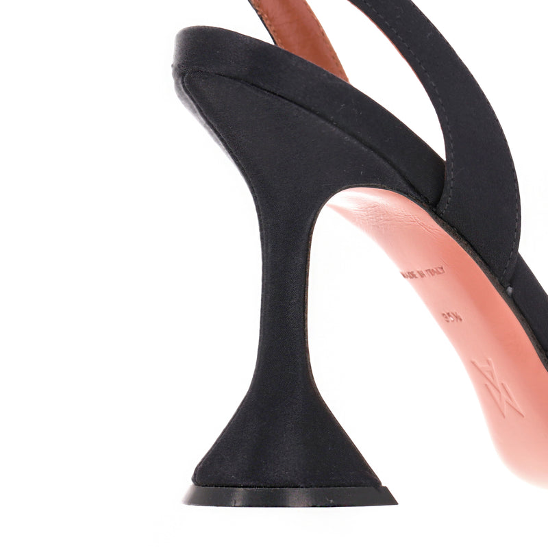 Amina Muaddi Jewelled Brooch Satin Slingback Heels. Size 35.5