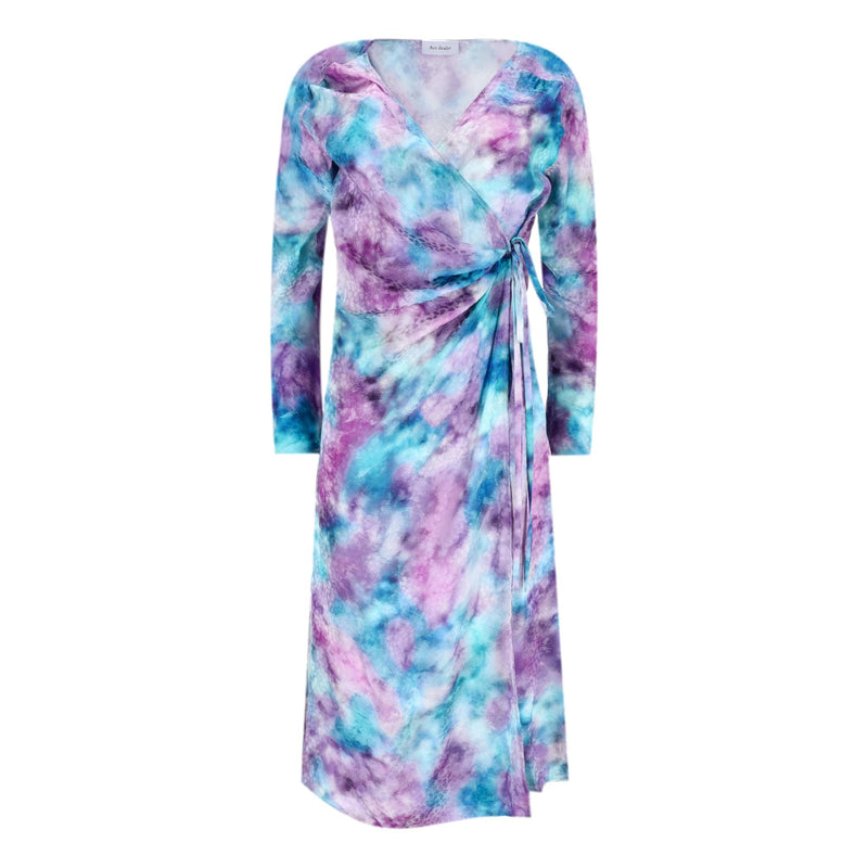 Art Dealer Silk Tie-Dye Wrap Dress. Size M
