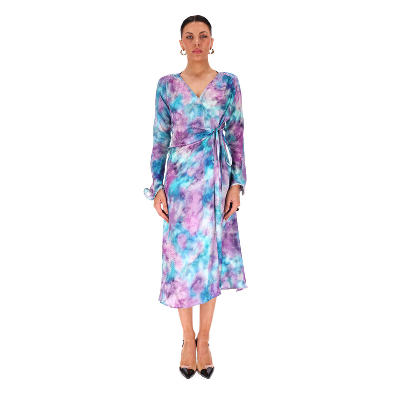 Art Dealer Silk Tie-Dye Wrap Dress. Size M