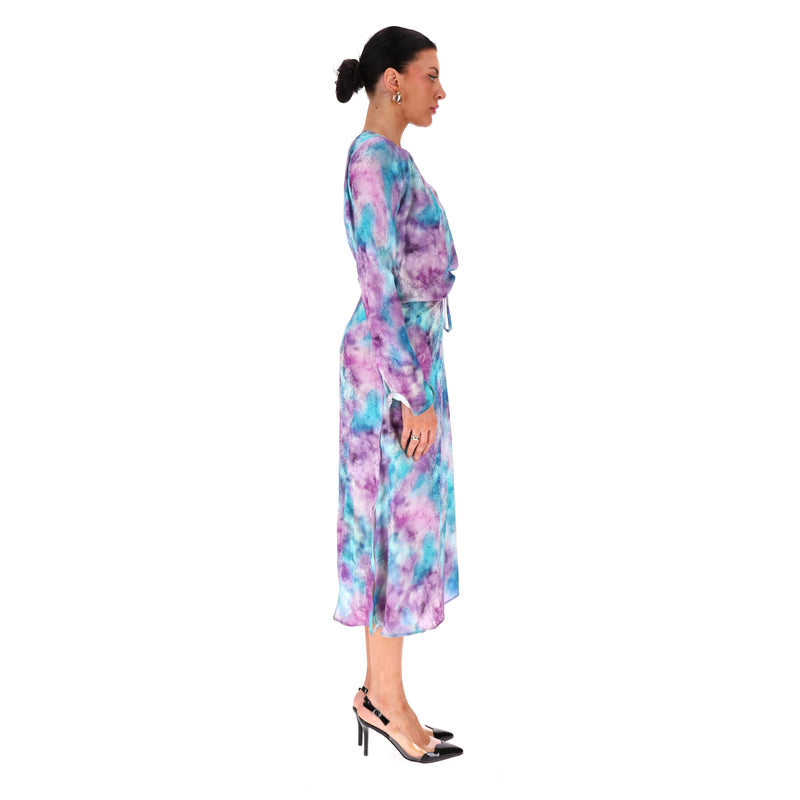 Art Dealer Silk Tie-Dye Wrap Dress. Size M