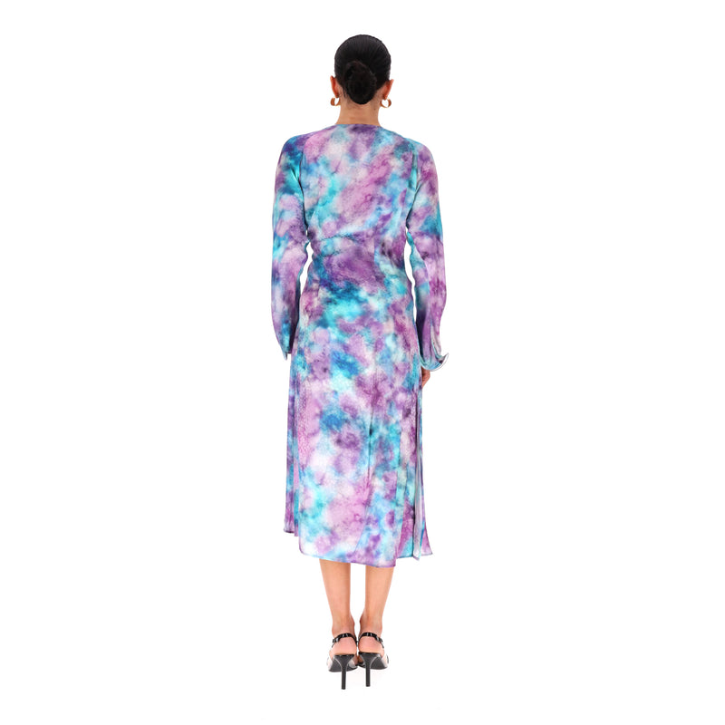 Art Dealer Silk Tie-Dye Wrap Dress. Size M