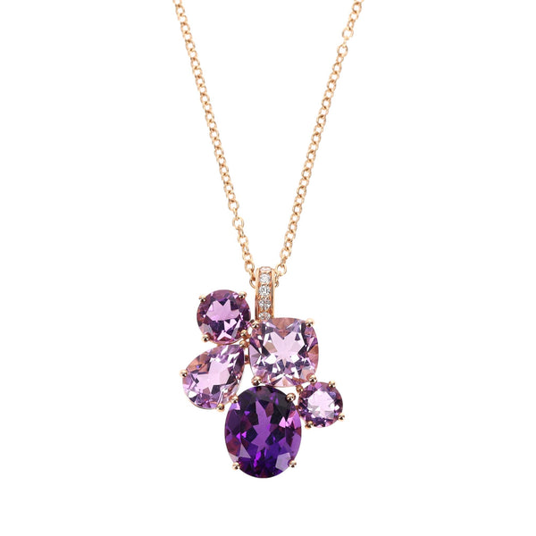 Asprey Chaos Pendant With Amethyst, Kunzite & Diamond In 18k Rose Gold Necklace